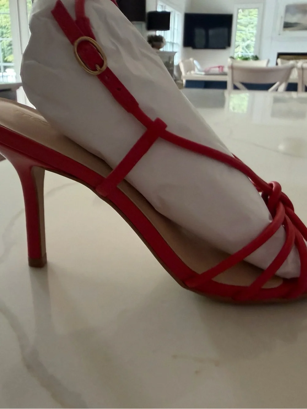 Maeve Red Strappy Pointed-Toe Slingback Heel